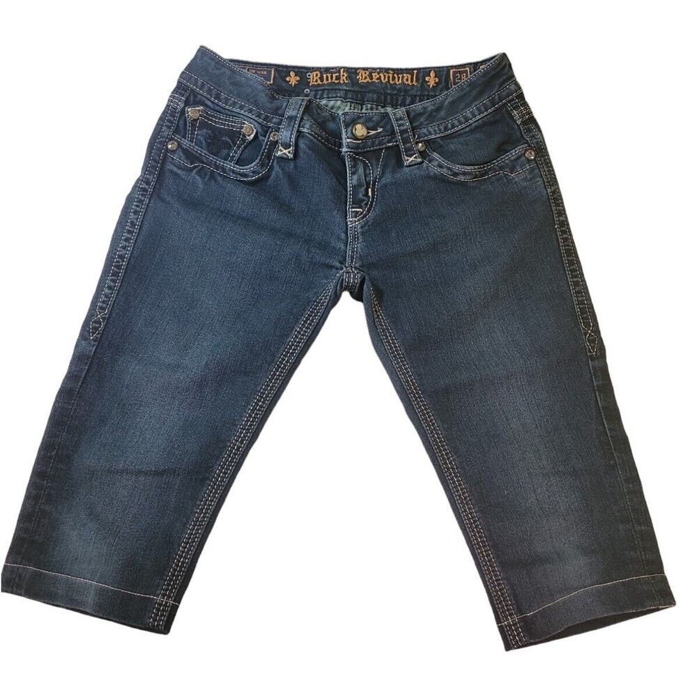 Rock Revival Jacklyn Cut Off Jorts 28 Y2K Glam Edgy Denim Embellished Thrashed